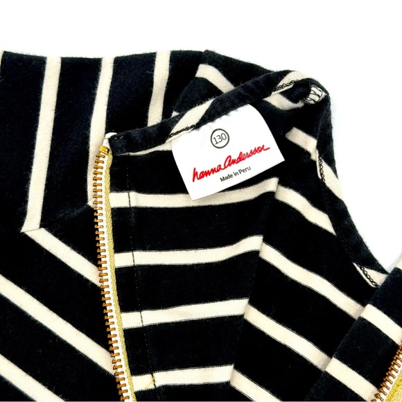 Hanna Andersson Striped Black and White Girls Dress Gold Zipper on Back Size 8 - Picture 3 of 10